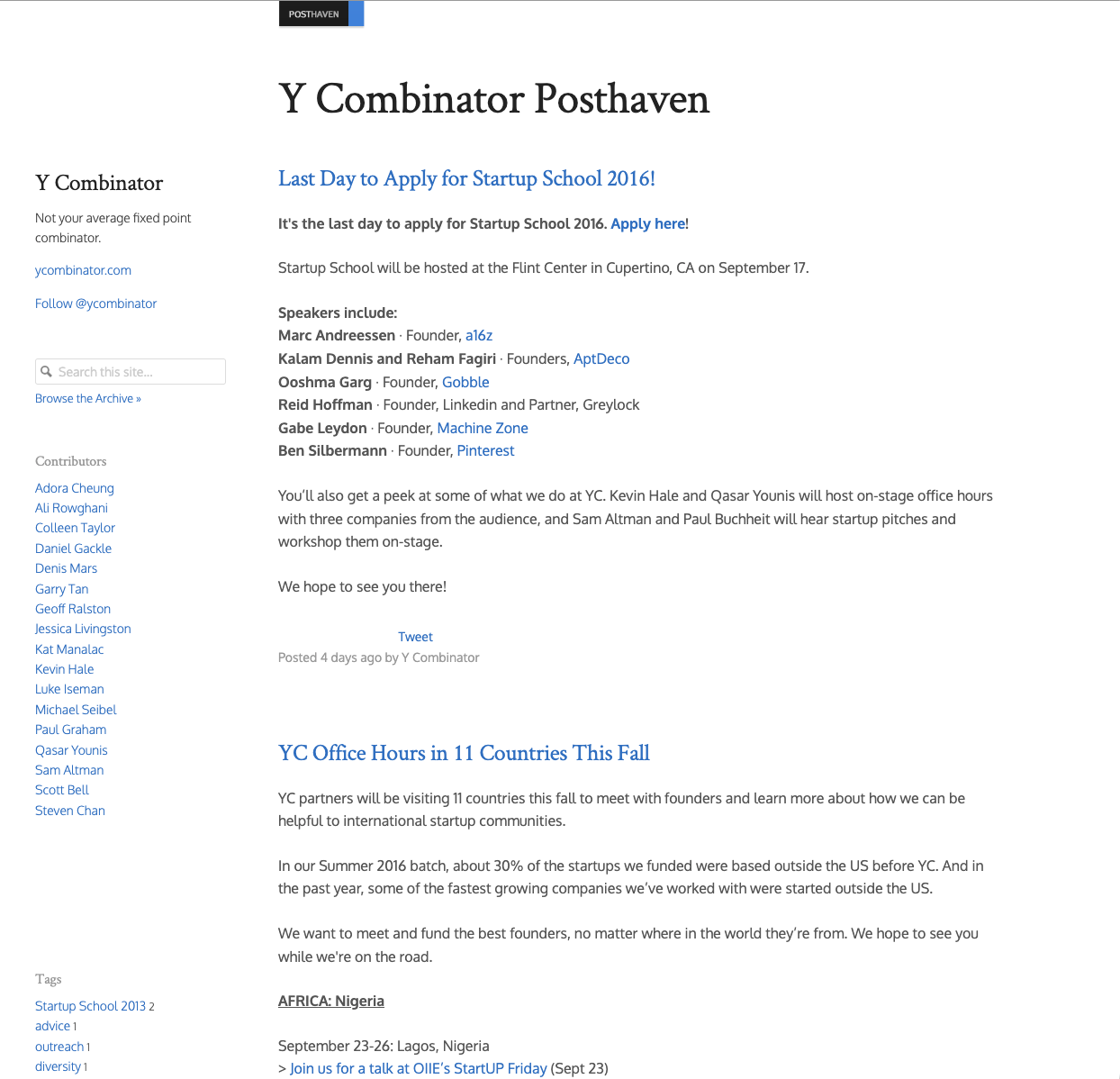 Ycombinator Blog 2016